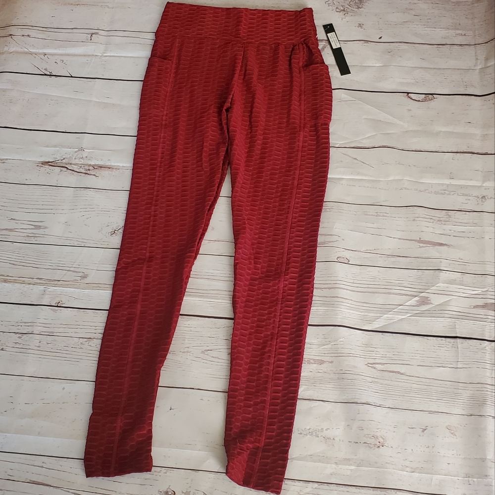 TikTok trend honeycomb peach lift leggings with pockets burgundy L/XL